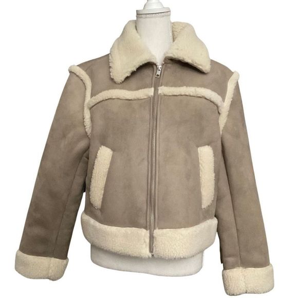 YEMBULK Patchwork Faux Sherpa Lined, Faux Lambs Coat, Short Length, Size M - Picture 2 of 8